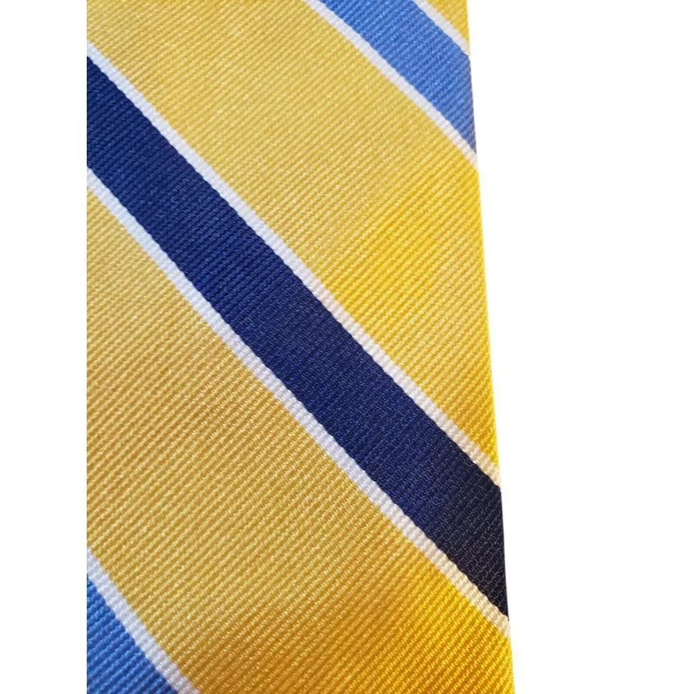 Lands End REPP Mens Tie Necktie Designer‎ Yellow Navy Blue Stripes Businesscore